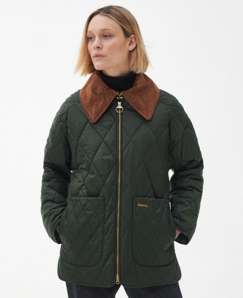 Olive Women Barbour Woodhall Quilted Jacket | US-3591FWZTC