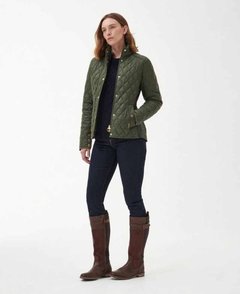 Olive Women Barbour Yarrow Quilted Jacket | US-6527KXOSL