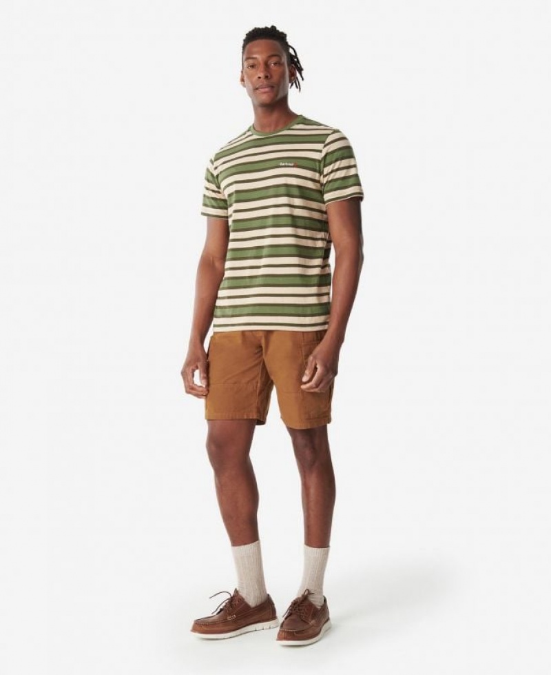 Olive / Beige Men Barbour Crundale Stripe T-Shirts | US-3984PWDVE