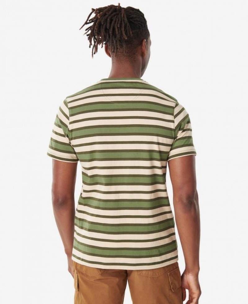 Olive / Beige Men Barbour Crundale Stripe T-Shirts | US-3984PWDVE