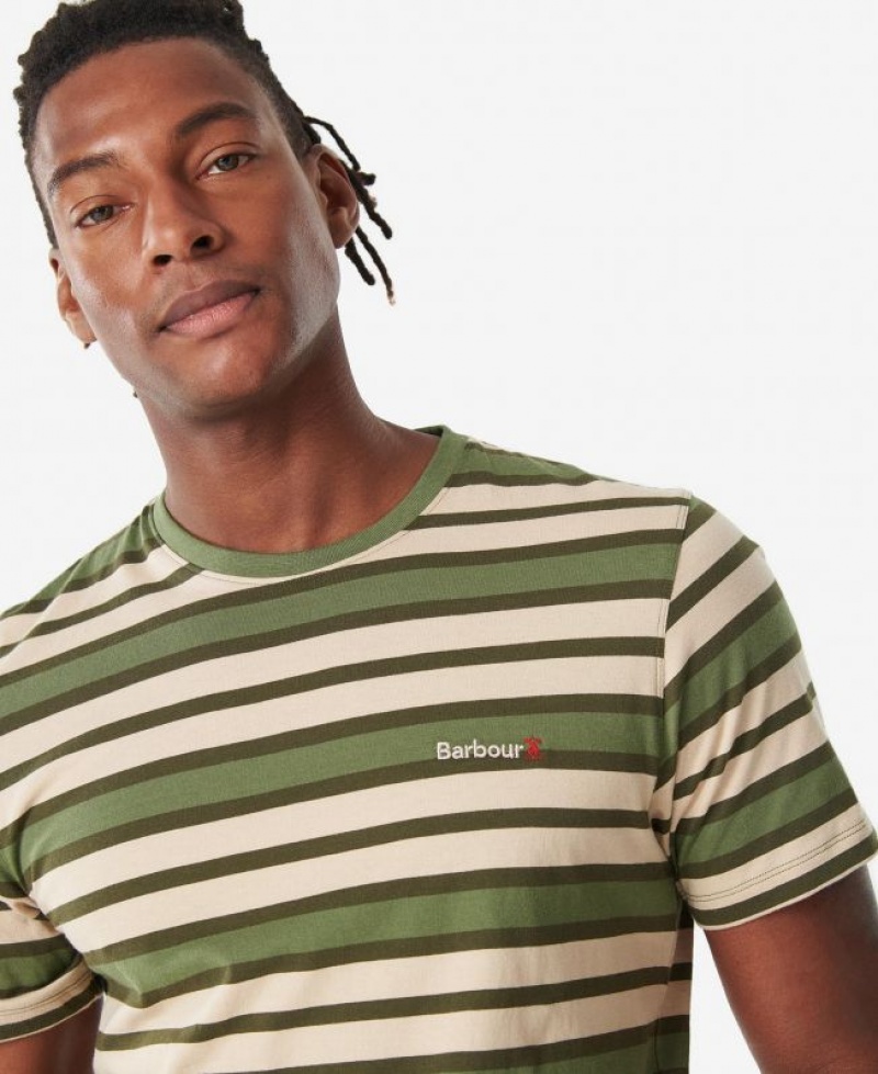 Olive / Beige Men Barbour Crundale Stripe T-Shirts | US-3984PWDVE