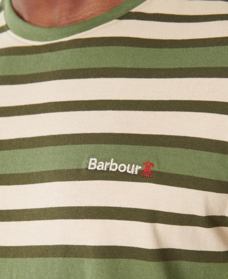 Olive / Beige Men Barbour Crundale Stripe T-Shirts | US-3984PWDVE