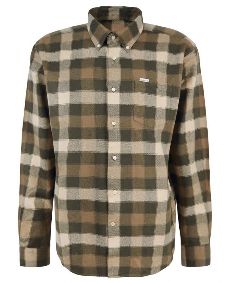 Olive / Beige Men Barbour Damfield Regular Shirts | US-8245QPZRV