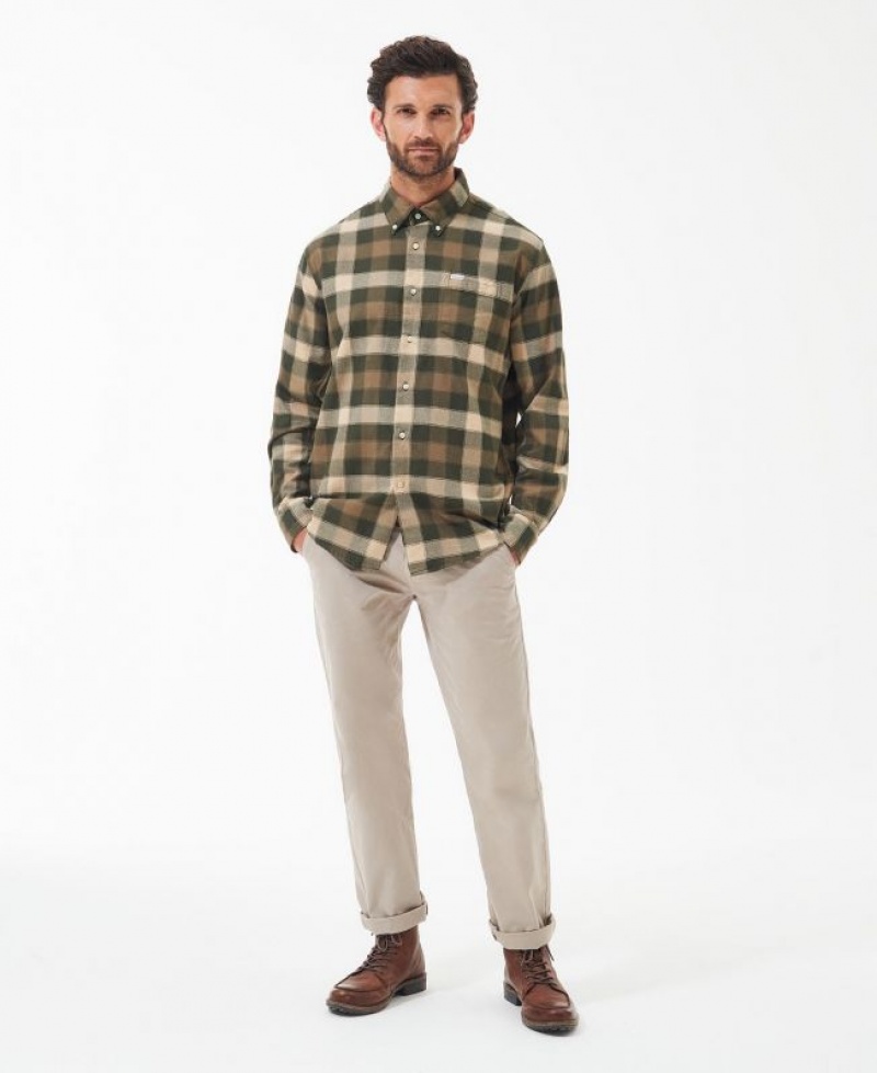 Olive / Beige Men Barbour Damfield Regular Shirts | US-8245QPZRV