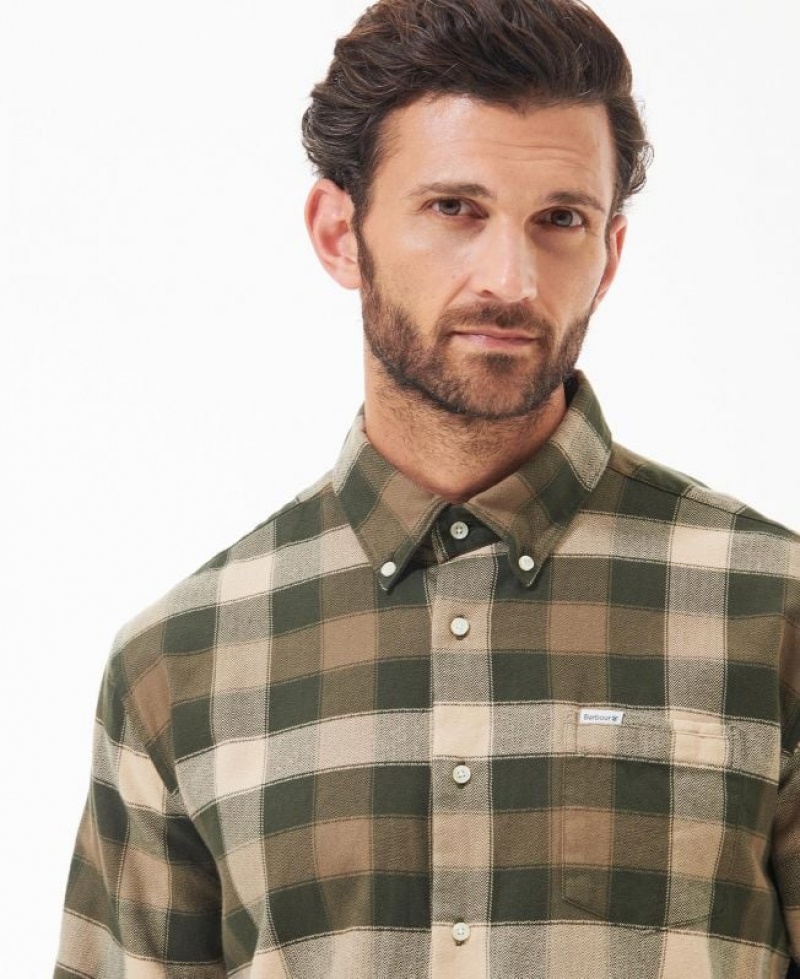 Olive / Beige Men Barbour Damfield Regular Shirts | US-8245QPZRV