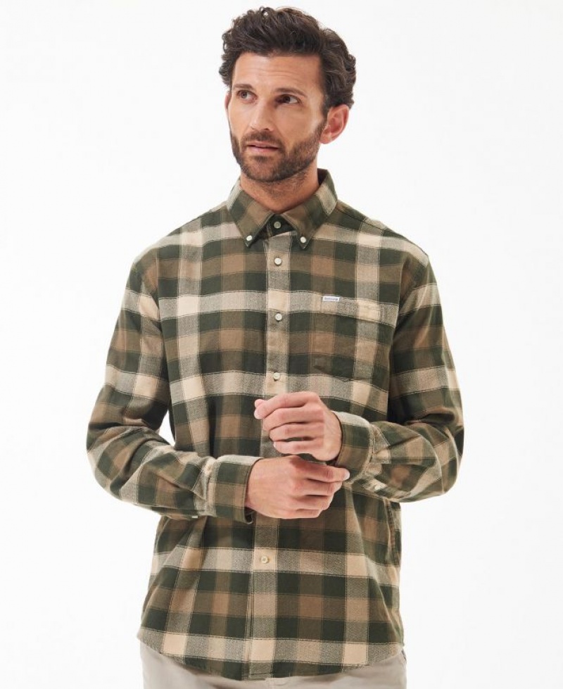 Olive / Beige Men Barbour Damfield Regular Shirts | US-8245QPZRV