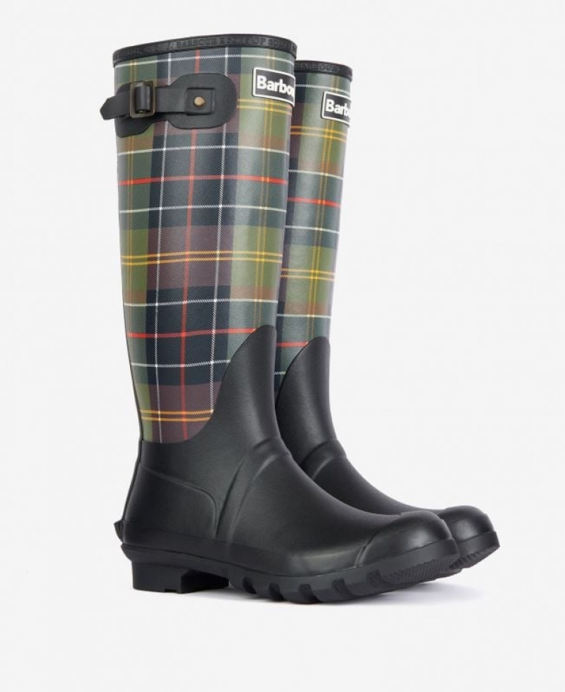 Olive / Black Women Barbour Tartan Bede Wellingtons Rain Boots | US-0879PJECX