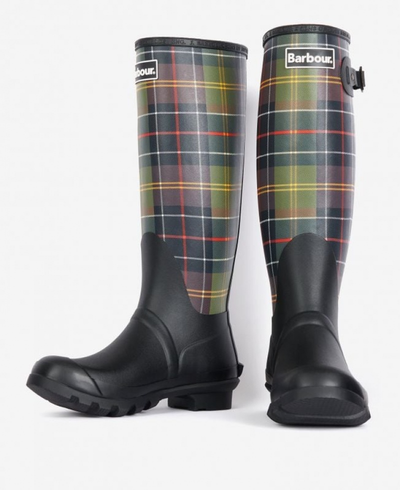 Olive / Black Women Barbour Tartan Bede Wellingtons Rain Boots | US-0879PJECX