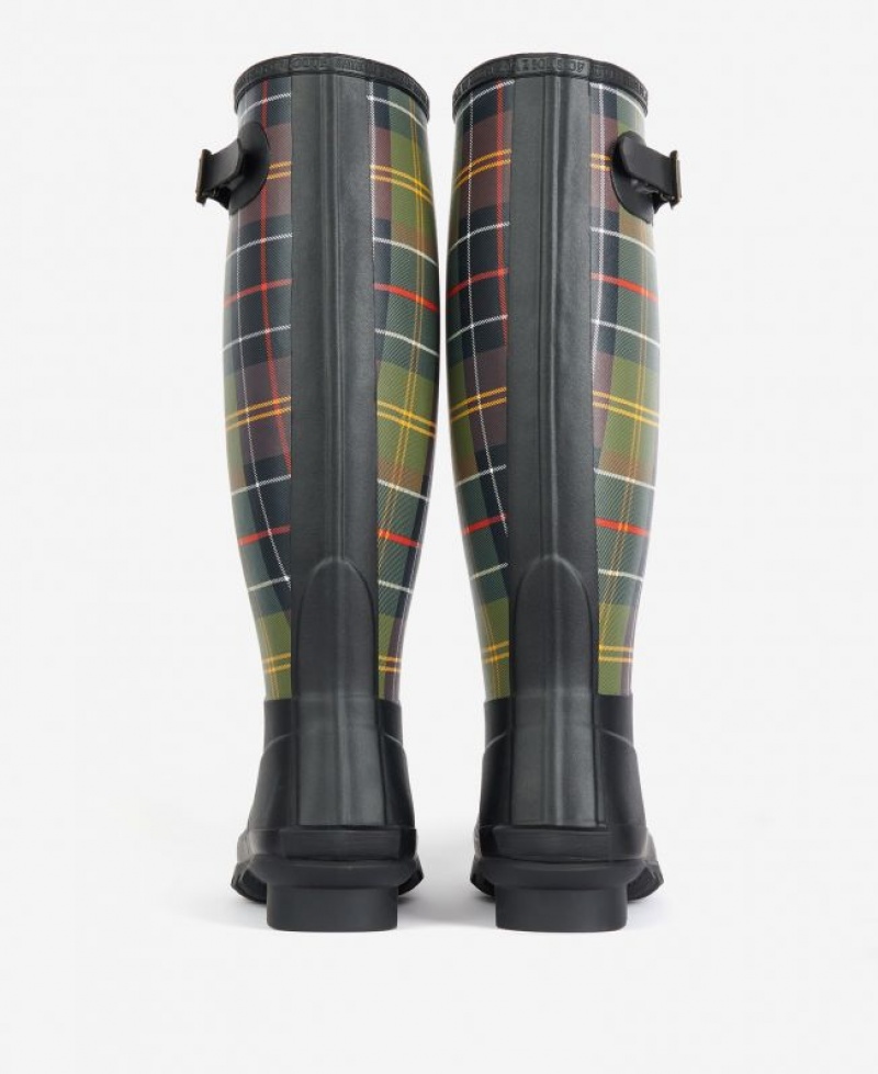 Olive / Black Women Barbour Tartan Bede Wellingtons Rain Boots | US-0879PJECX