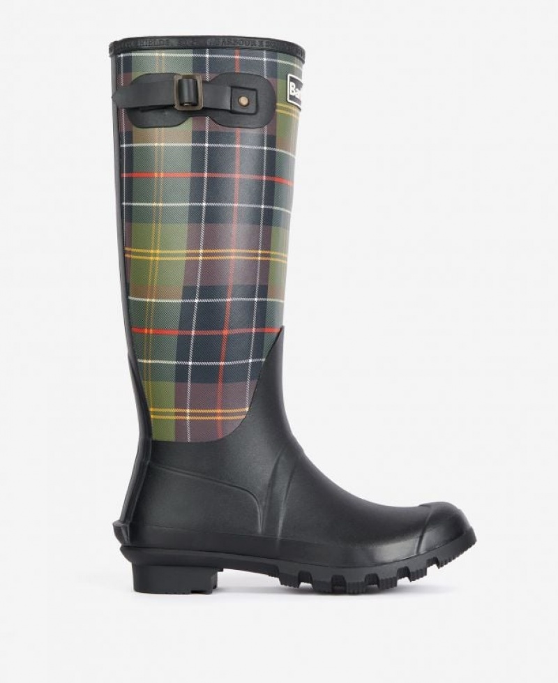 Olive / Black Women Barbour Tartan Bede Wellingtons Rain Boots | US-0879PJECX