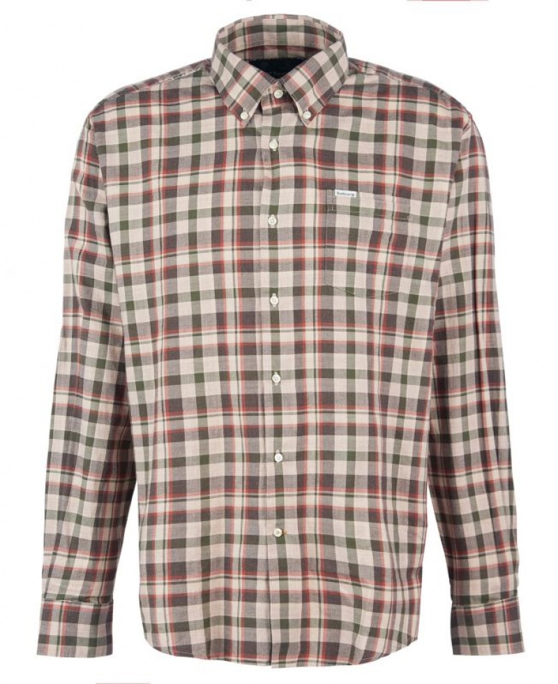 Olive / Grey Men Barbour Winston Regular Shirts | US-7480OEJVR