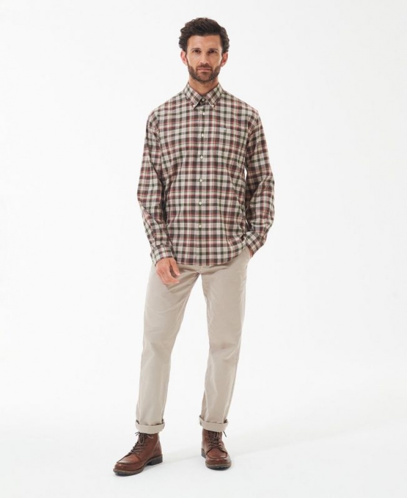 Olive / Grey Men Barbour Winston Regular Shirts | US-7480OEJVR