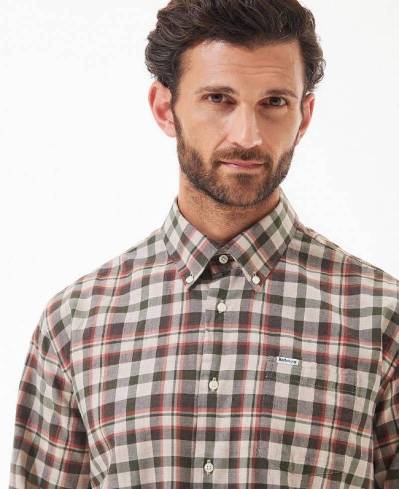 Olive / Grey Men Barbour Winston Regular Shirts | US-7480OEJVR