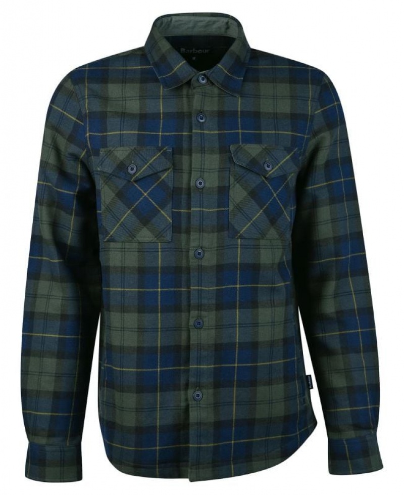 Olive / Navy Men Barbour Cannich Overshirt | US-6504JXNOH