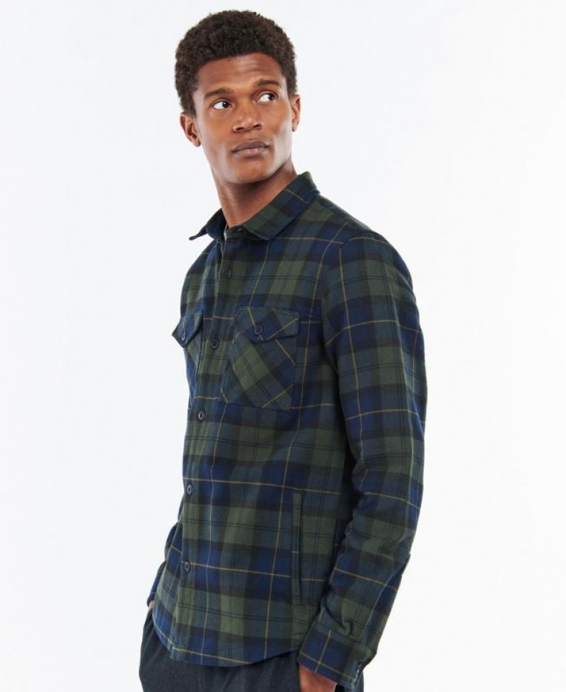 Olive / Navy Men Barbour Cannich Overshirt | US-6504JXNOH