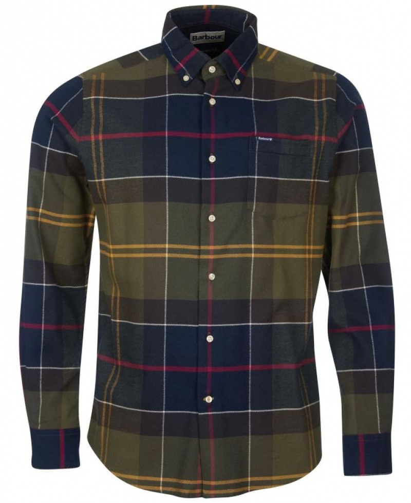 Olive / Navy Men Barbour Edderton Tailored Shirts | US-0547QWUDT