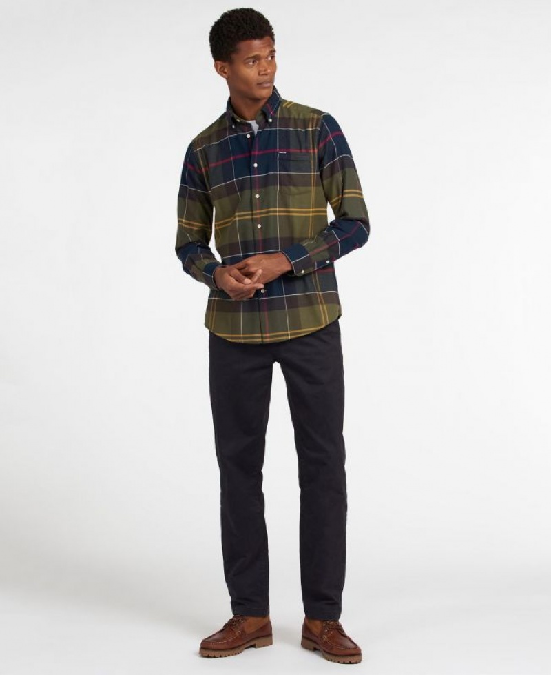 Olive / Navy Men Barbour Edderton Tailored Shirts | US-0547QWUDT