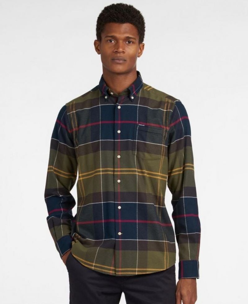 Olive / Navy Men Barbour Edderton Tailored Shirts | US-0547QWUDT