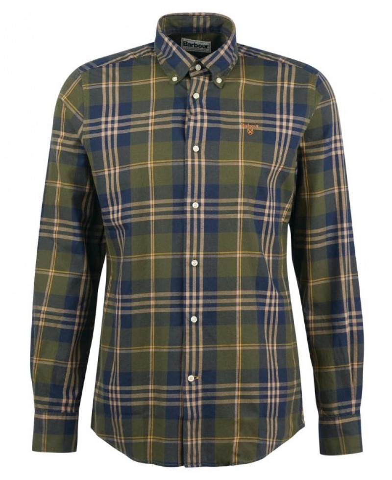 Olive / Navy Men Barbour Edgar Tailored Shirts | US-1065MVTHQ