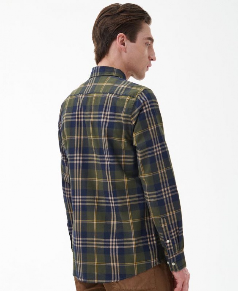 Olive / Navy Men Barbour Edgar Tailored Shirts | US-1065MVTHQ