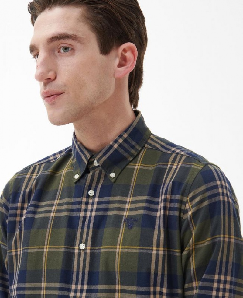 Olive / Navy Men Barbour Edgar Tailored Shirts | US-1065MVTHQ