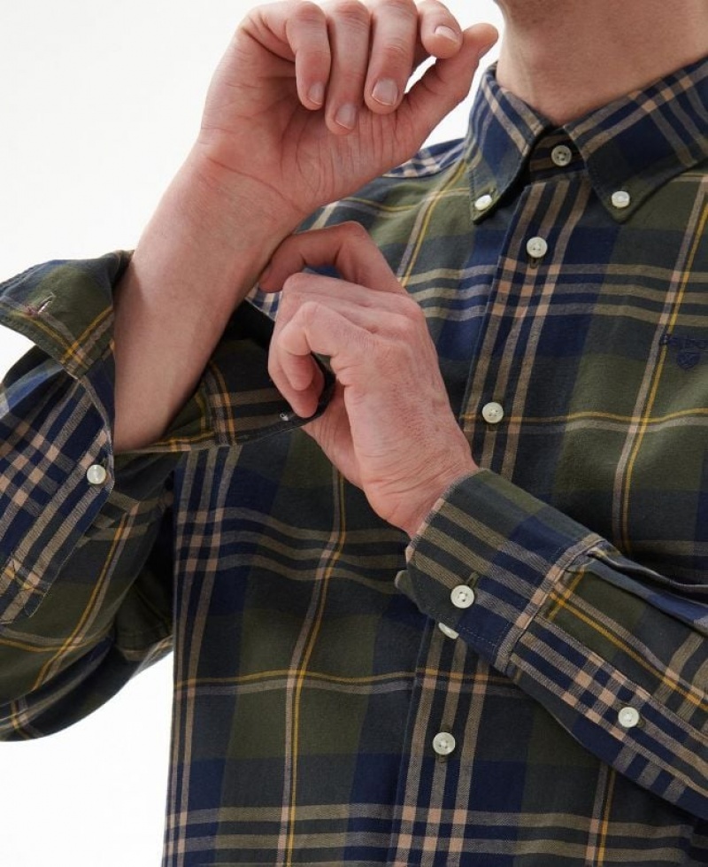 Olive / Navy Men Barbour Edgar Tailored Shirts | US-1065MVTHQ