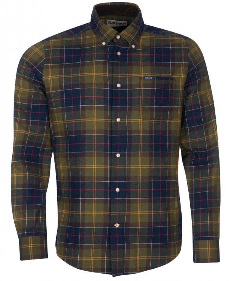 Olive / Navy Men Barbour Fortrose Tailored Shirts | US-1473NOBQI