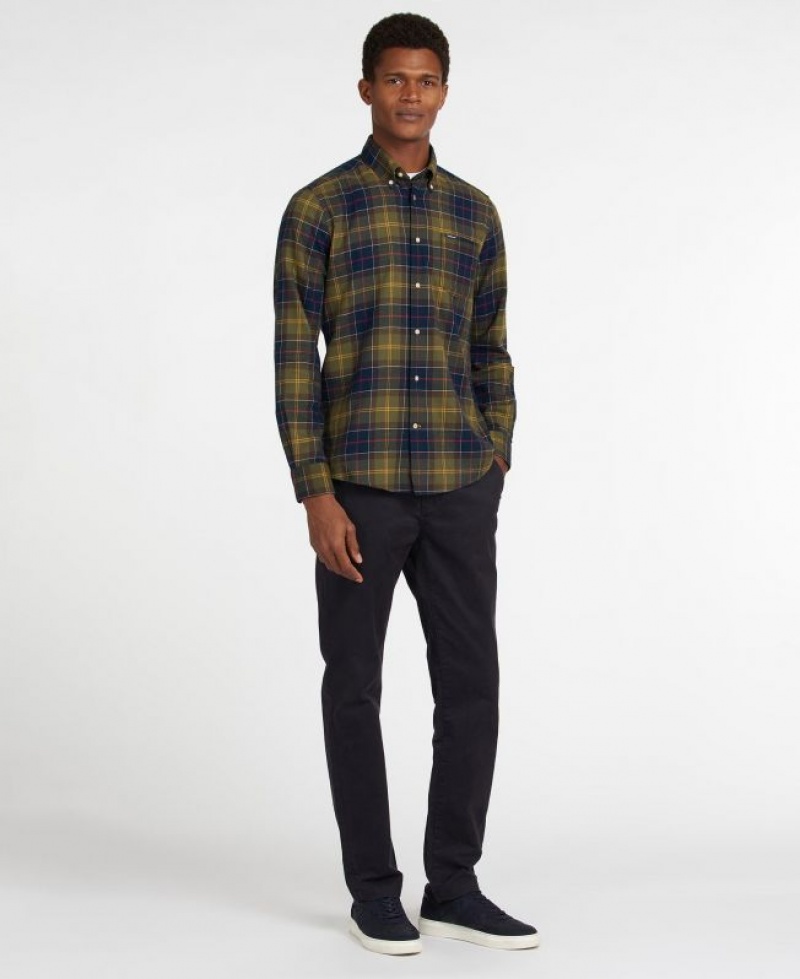 Olive / Navy Men Barbour Fortrose Tailored Shirts | US-1473NOBQI