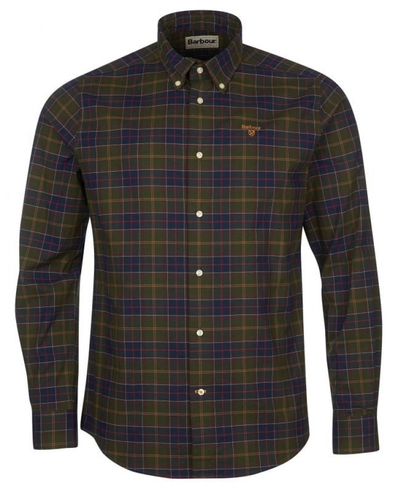 Olive / Navy Men Barbour Helmside Tailored Shirts | US-4175LRUDK