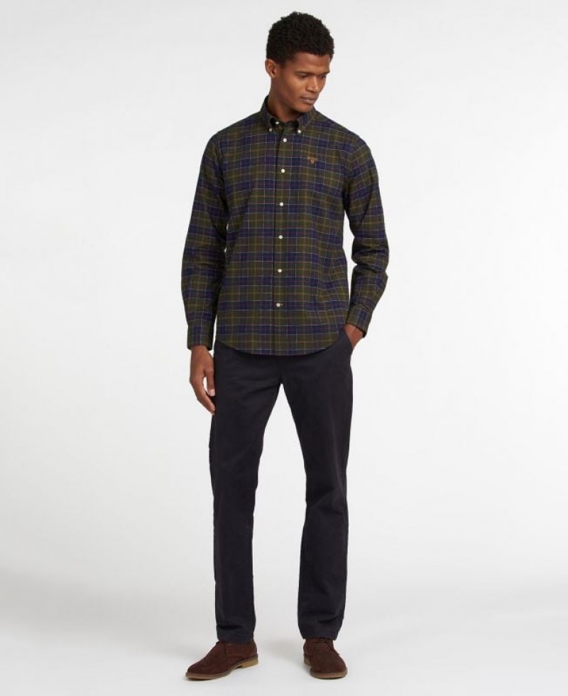 Olive / Navy Men Barbour Helmside Tailored Shirts | US-4175LRUDK