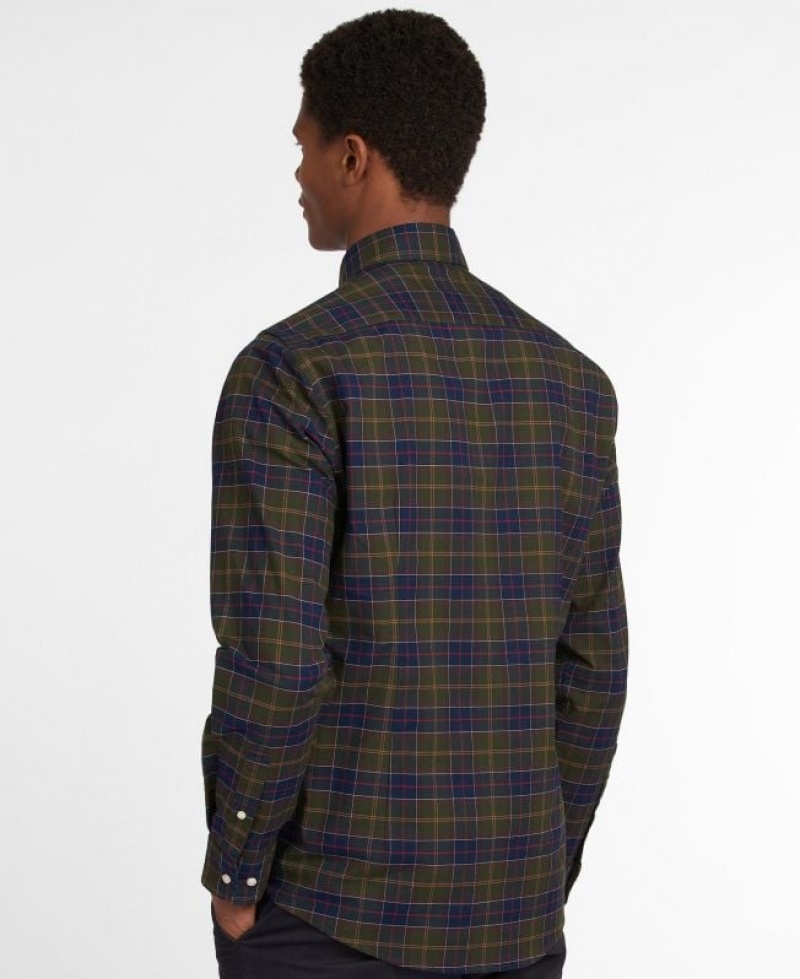 Olive / Navy Men Barbour Helmside Tailored Shirts | US-4175LRUDK