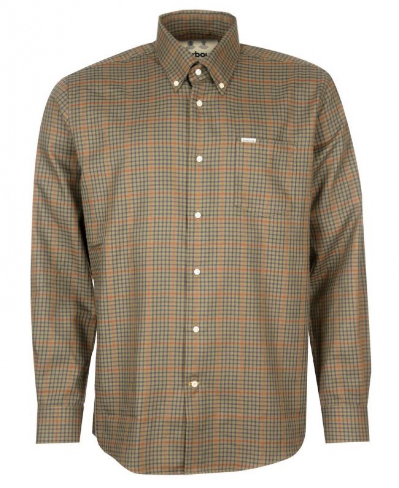 Olive / Navy Men Barbour Henderson Thermo Weave Shirts | US-8329HXADQ