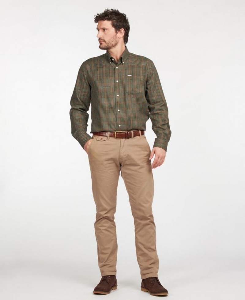 Olive / Navy Men Barbour Henderson Thermo Weave Shirts | US-8329HXADQ