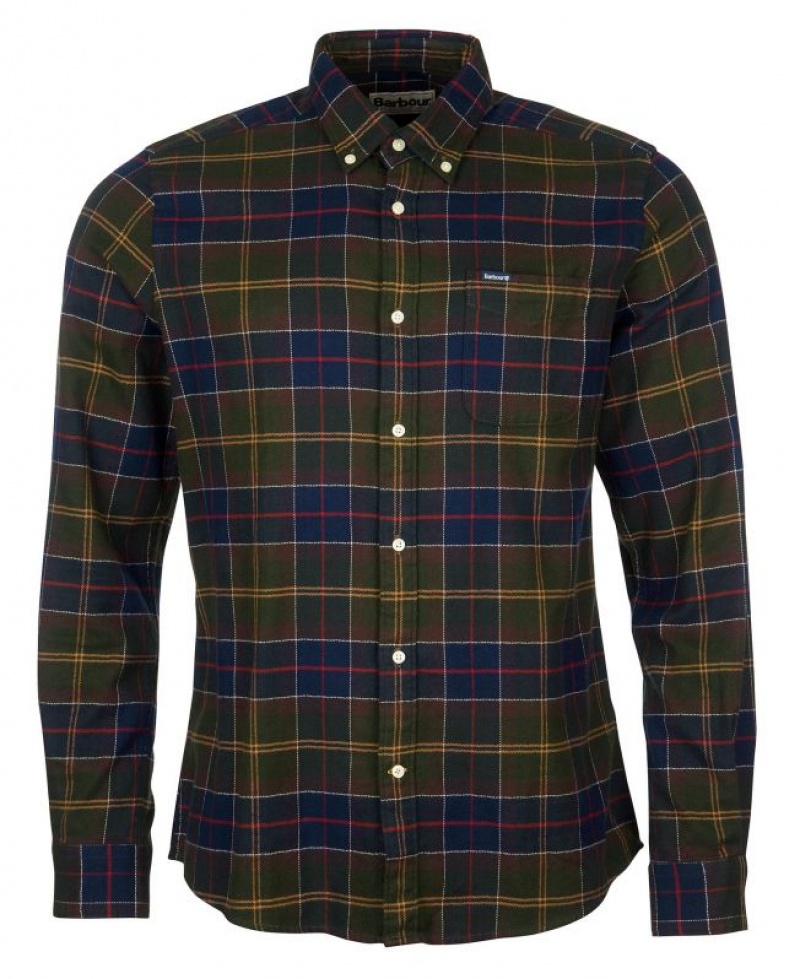 Olive / Navy Men Barbour Kyeloch Tailored Shirts | US-3286KTIEW