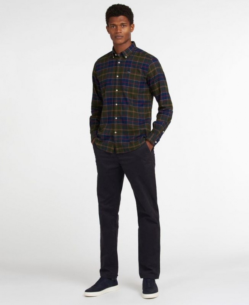 Olive / Navy Men Barbour Kyeloch Tailored Shirts | US-3286KTIEW