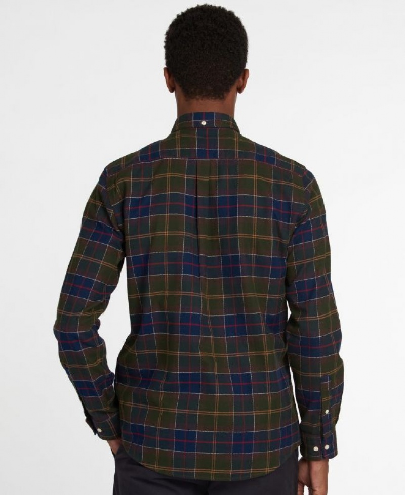 Olive / Navy Men Barbour Kyeloch Tailored Shirts | US-3286KTIEW