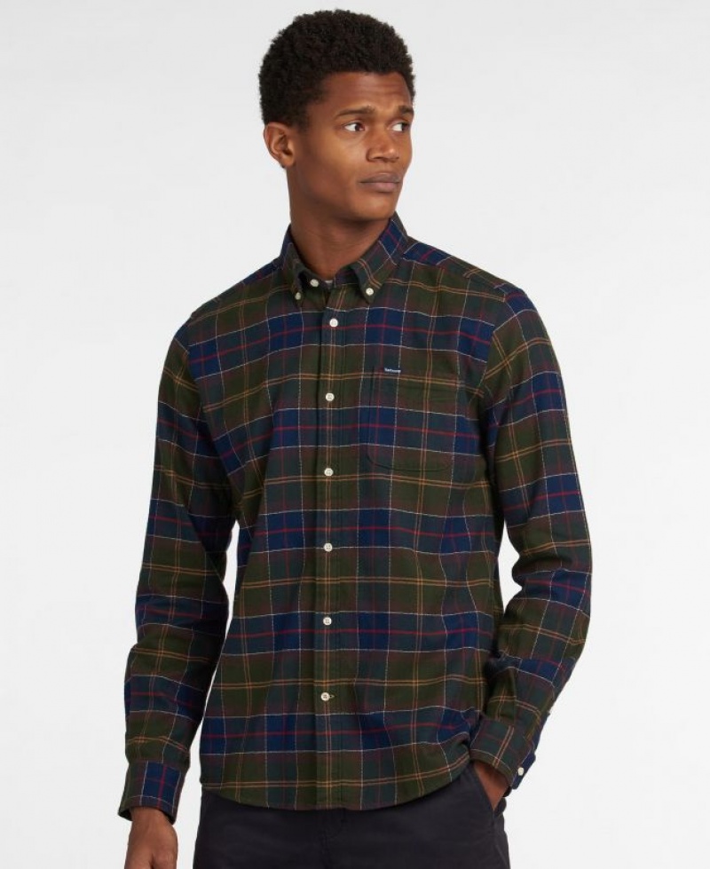 Olive / Navy Men Barbour Kyeloch Tailored Shirts | US-3286KTIEW