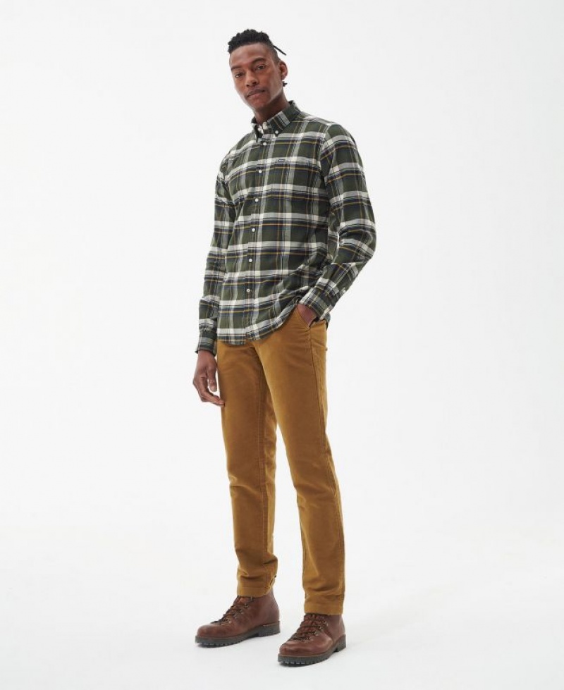 Olive / Navy Men Barbour Shieldton Tailored Shirts | US-2965KIMHP