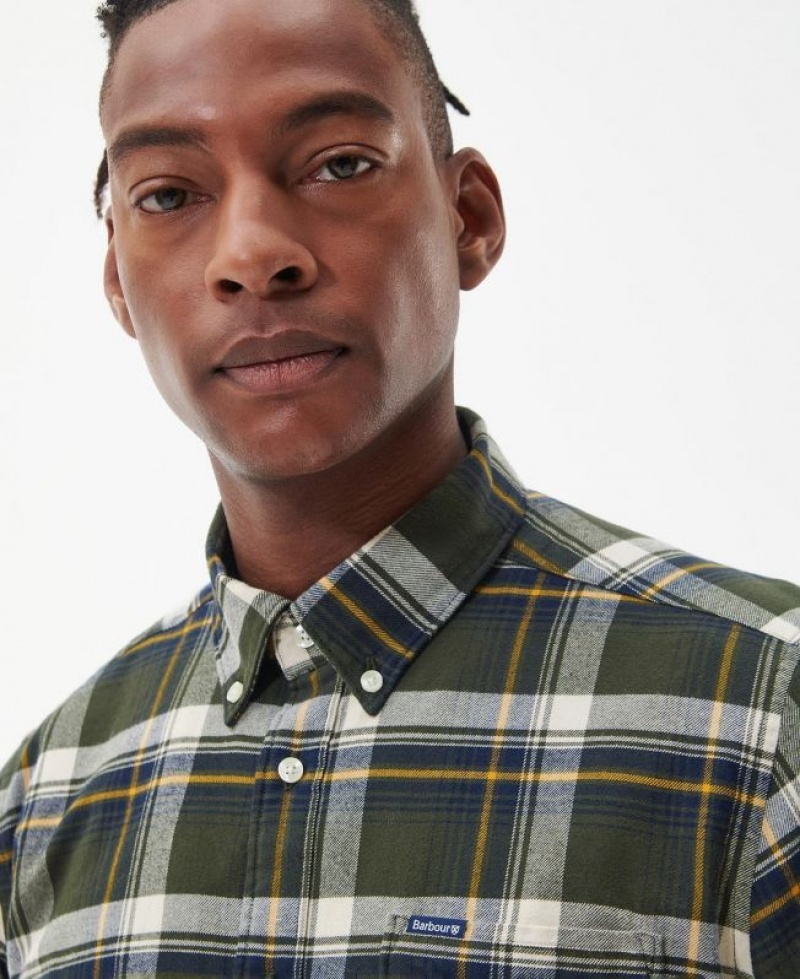 Olive / Navy Men Barbour Shieldton Tailored Shirts | US-2965KIMHP