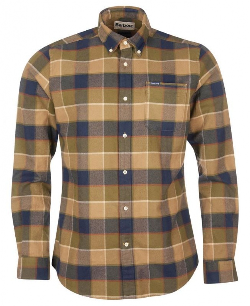 Olive / Navy Men Barbour Valley Tailored Shirts | US-9568PZYLH