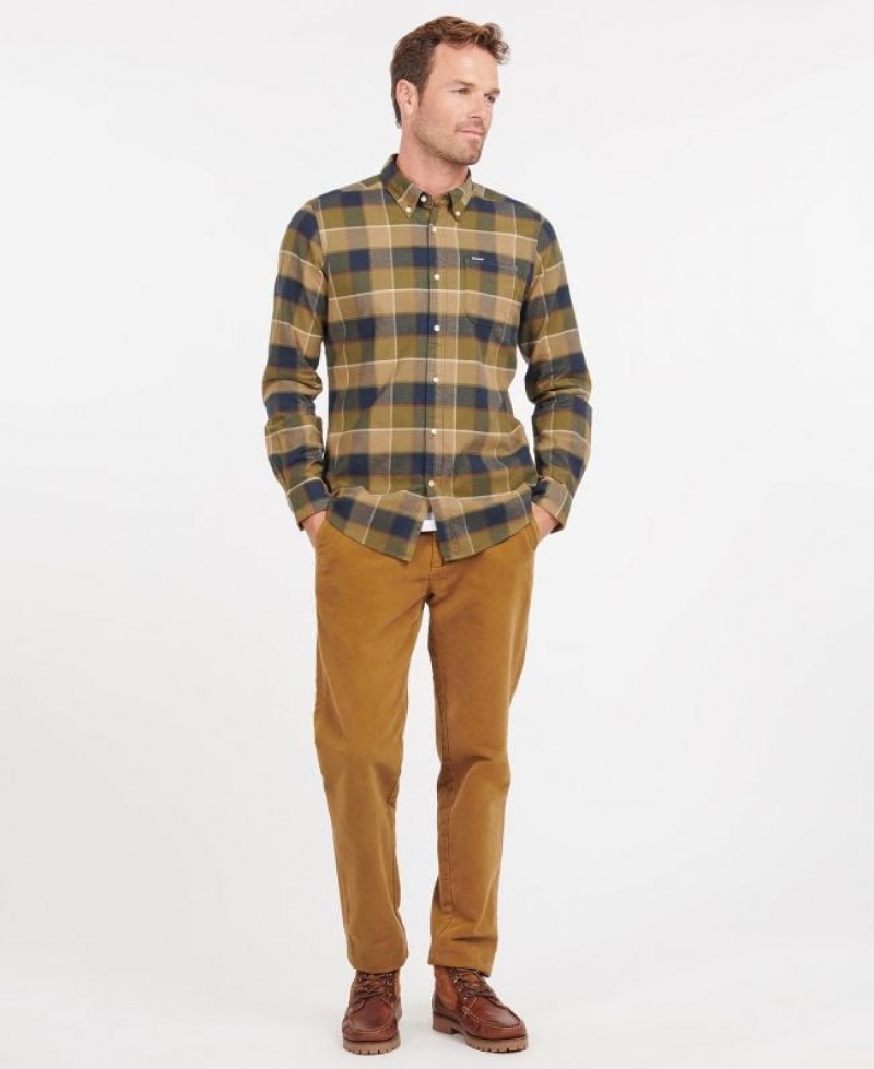 Olive / Navy Men Barbour Valley Tailored Shirts | US-9568PZYLH