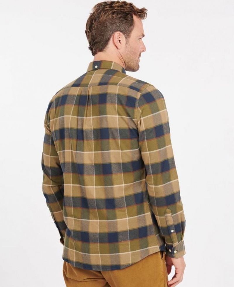 Olive / Navy Men Barbour Valley Tailored Shirts | US-9568PZYLH