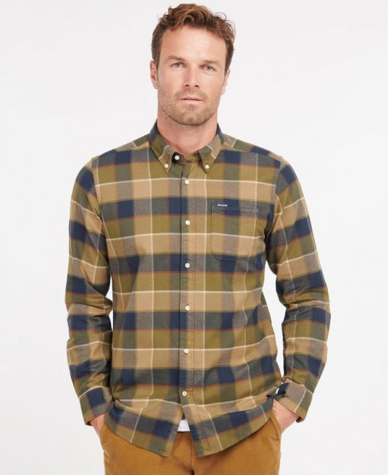 Olive / Navy Men Barbour Valley Tailored Shirts | US-9568PZYLH