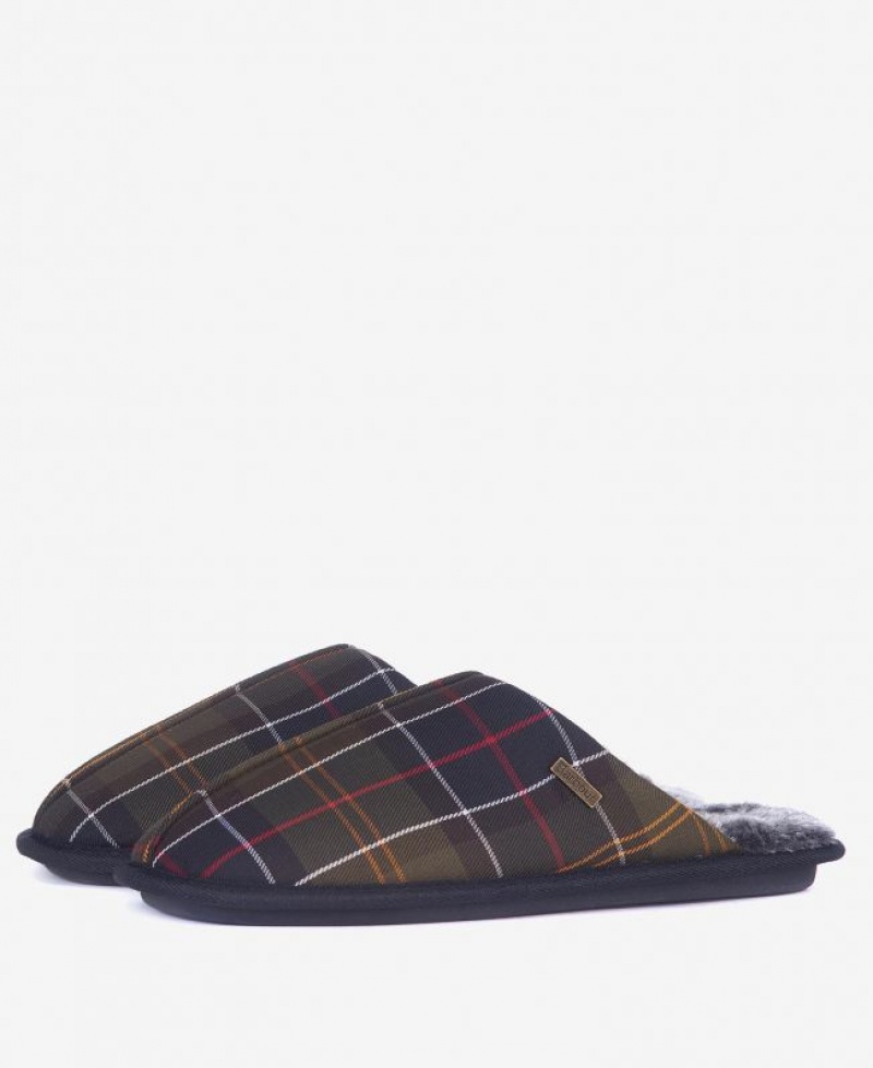 Olive / Navy Men Barbour Young Slippers | US-1427ZDUWK