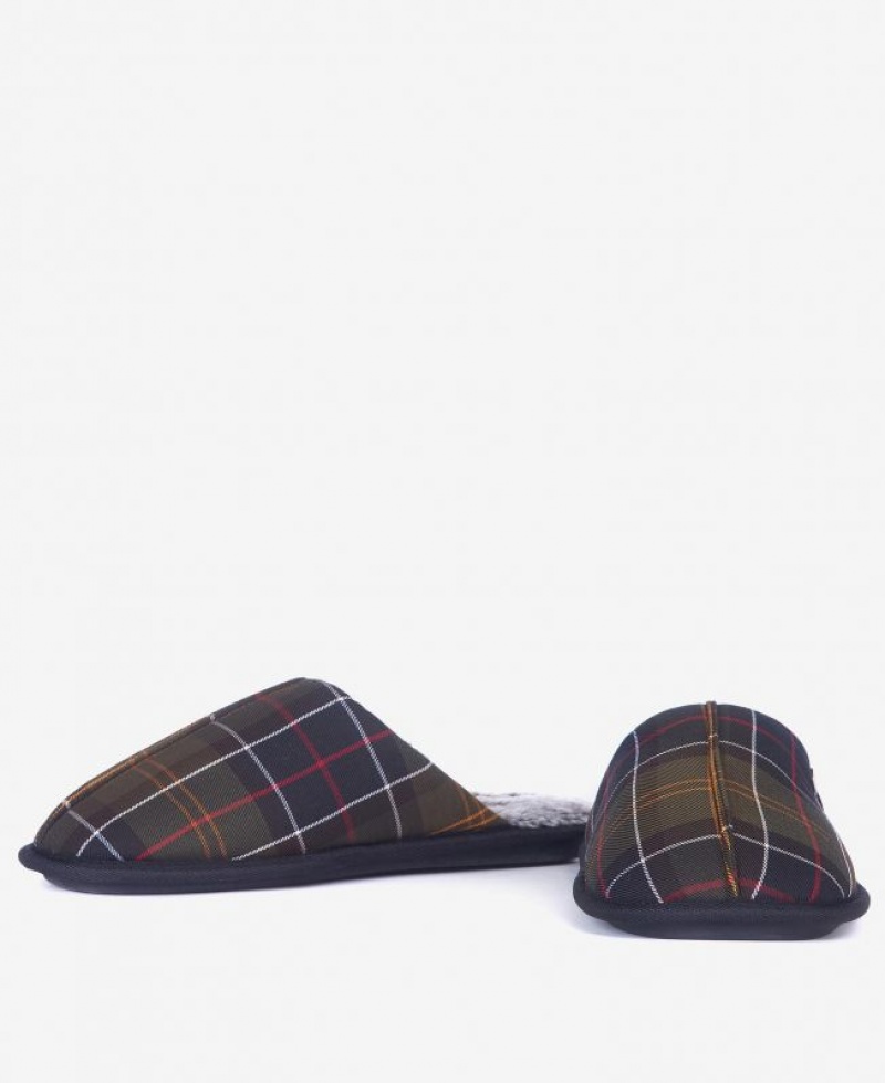 Olive / Navy Men Barbour Young Slippers | US-1427ZDUWK