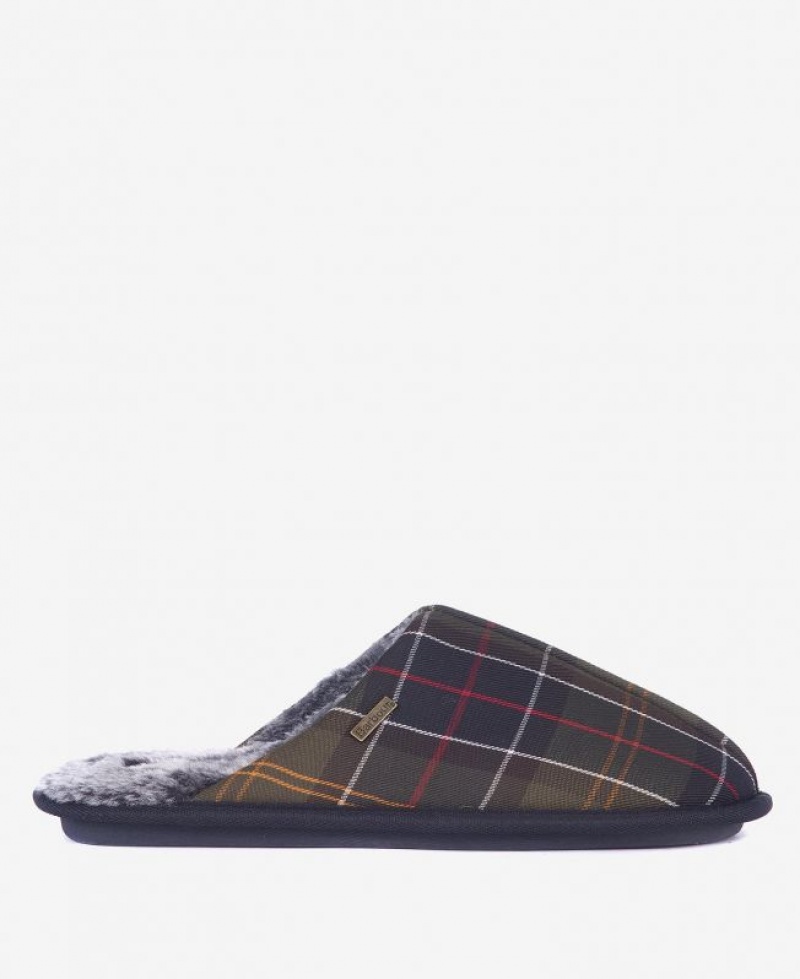 Olive / Navy Men Barbour Young Slippers | US-1427ZDUWK