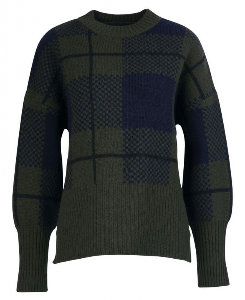 Olive / Navy Women Barbour Gloria Knitted Sweater | US-8160XMSAU