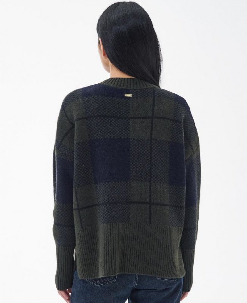 Olive / Navy Women Barbour Gloria Knitted Sweater | US-8160XMSAU