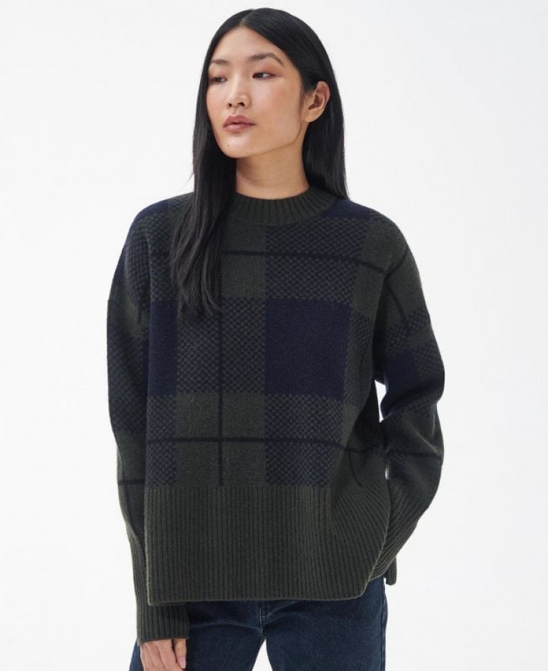 Olive / Navy Women Barbour Gloria Knitted Sweater | US-8160XMSAU