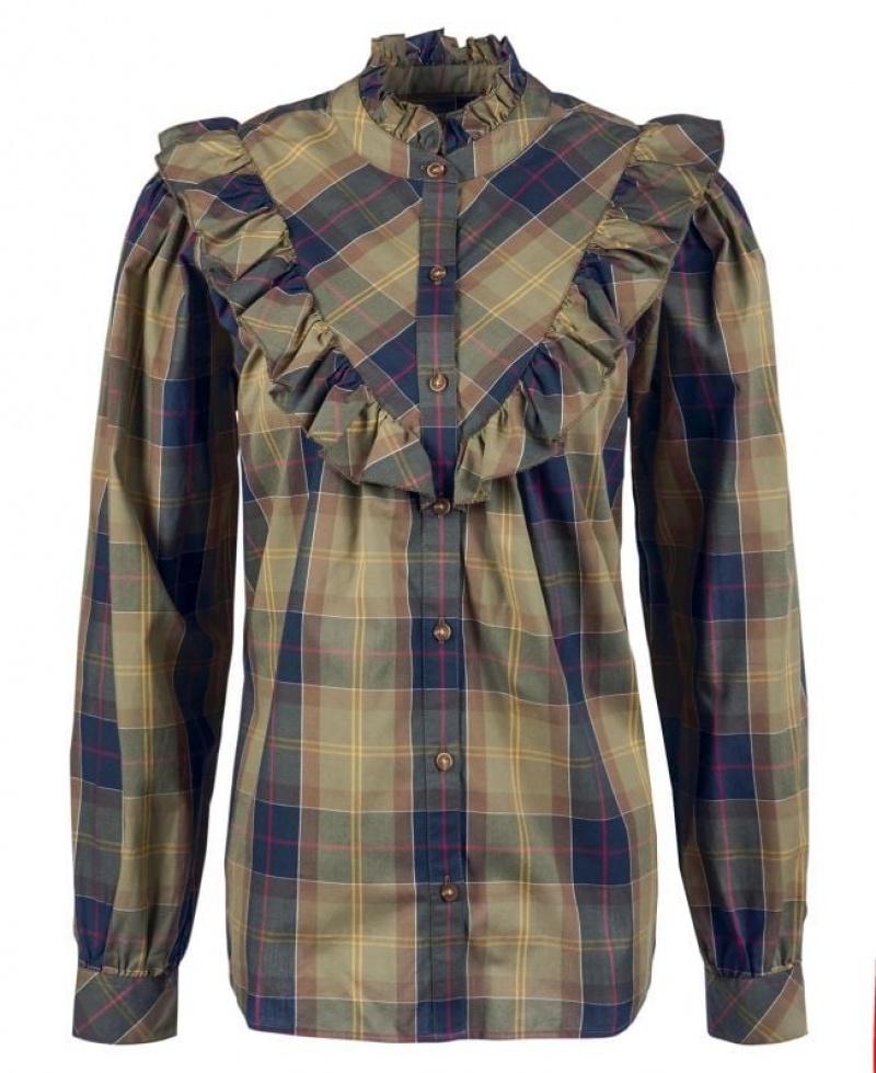 Olive / Navy Women Barbour Holwick Shirts | US-9124DJVPU